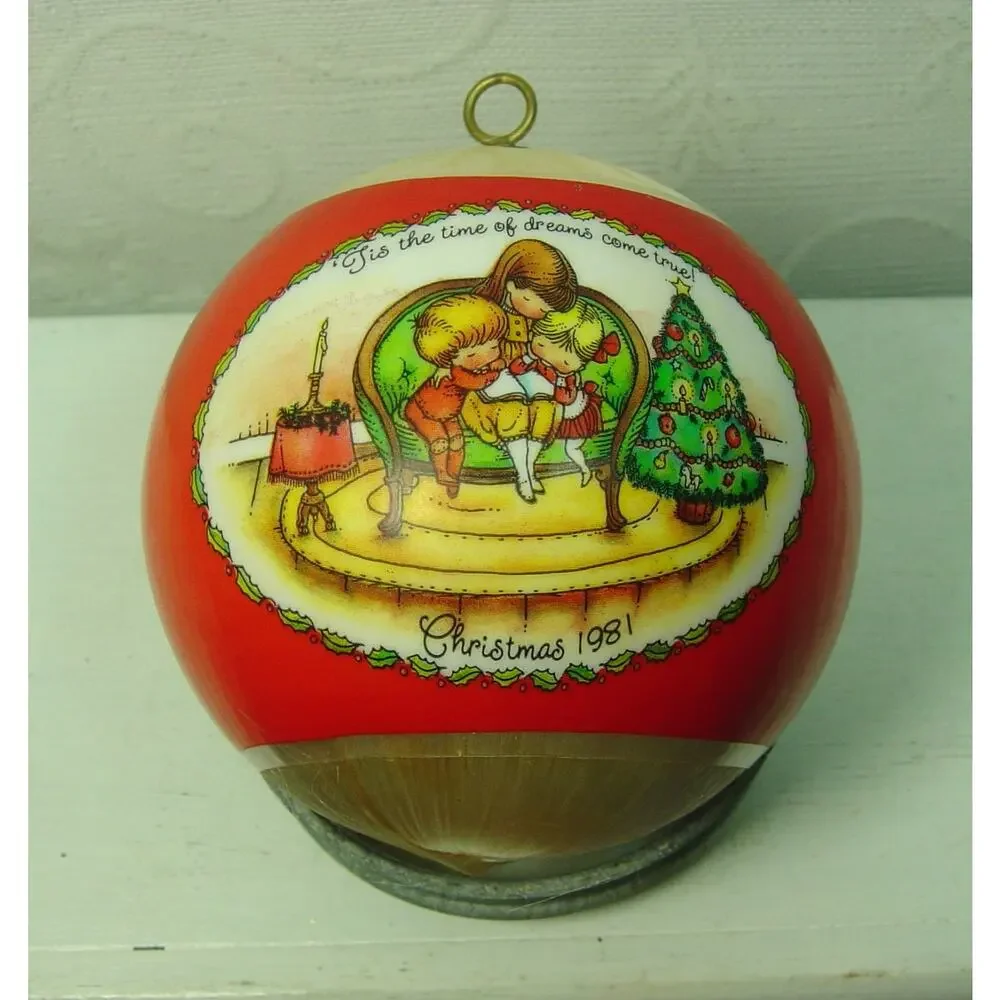 VINTAGE HALLMARK JOAN WALSH ANGLUND SATIN BALL ORNAMENT-CHRISTMAS 1981